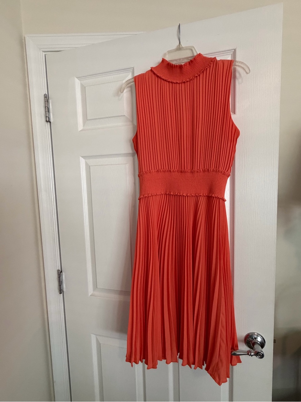 Nanette Lepore Coral Pleated Sleeveless Midi Dress